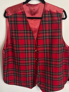 Vintage Red Wool Plaid Reversible Wool Men's Vest by Orvis in XL